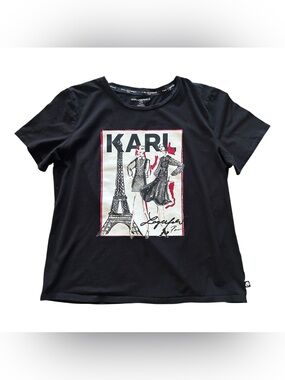 KARL LAGERFELD Black Parisian Fashion Eiffel Tower Graphic Tee T-Shirt Large
